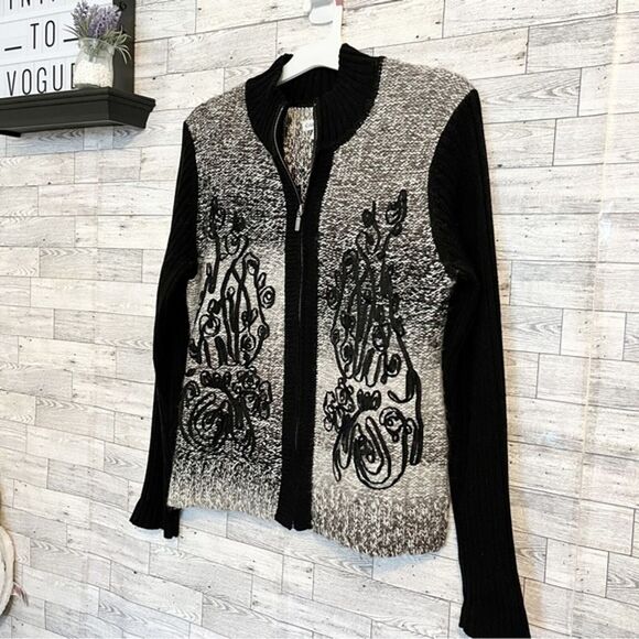 COLDWATER CREEK Black & Gray Ombre Knit Zip Front Cardigan-Jacket, L - Picture 4 of 7
